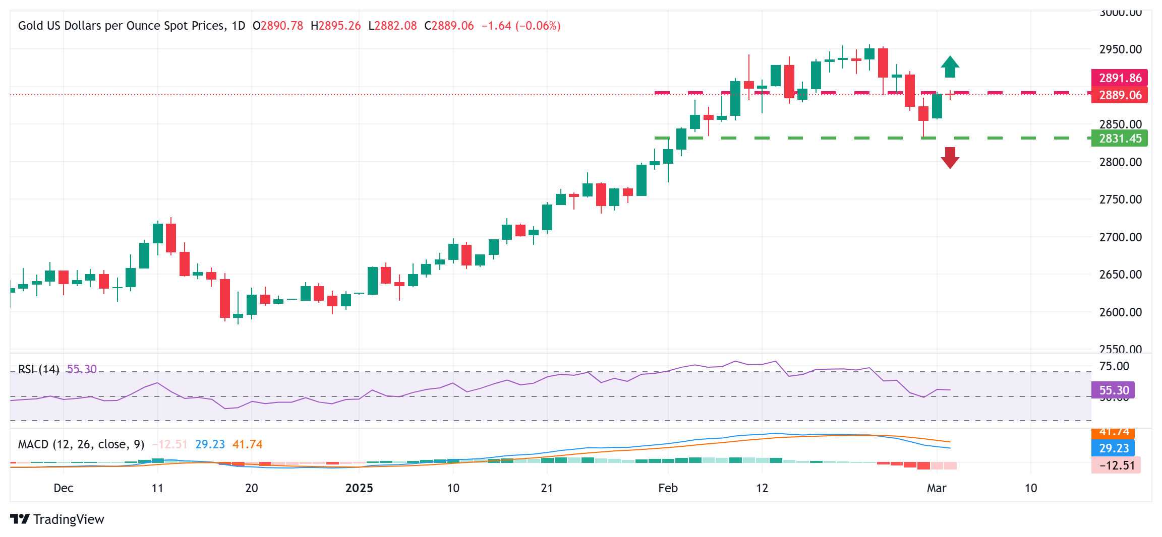 金価格は米ドルのわずかな調整により2,900ドルを下回り、マイナスの傾向を示した。
